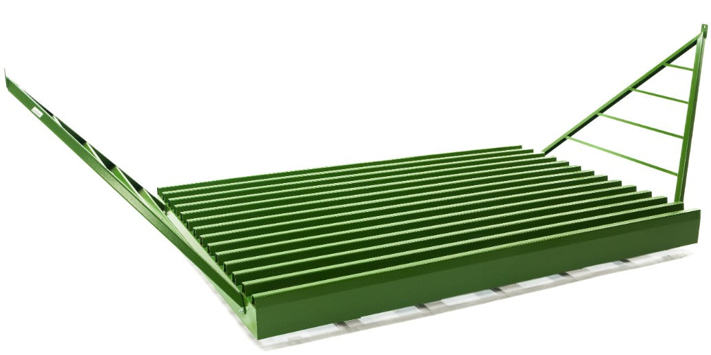 A cattle guard with wings attached to each side.
