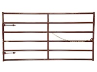 Ranch gate with square shoulders for livestock.