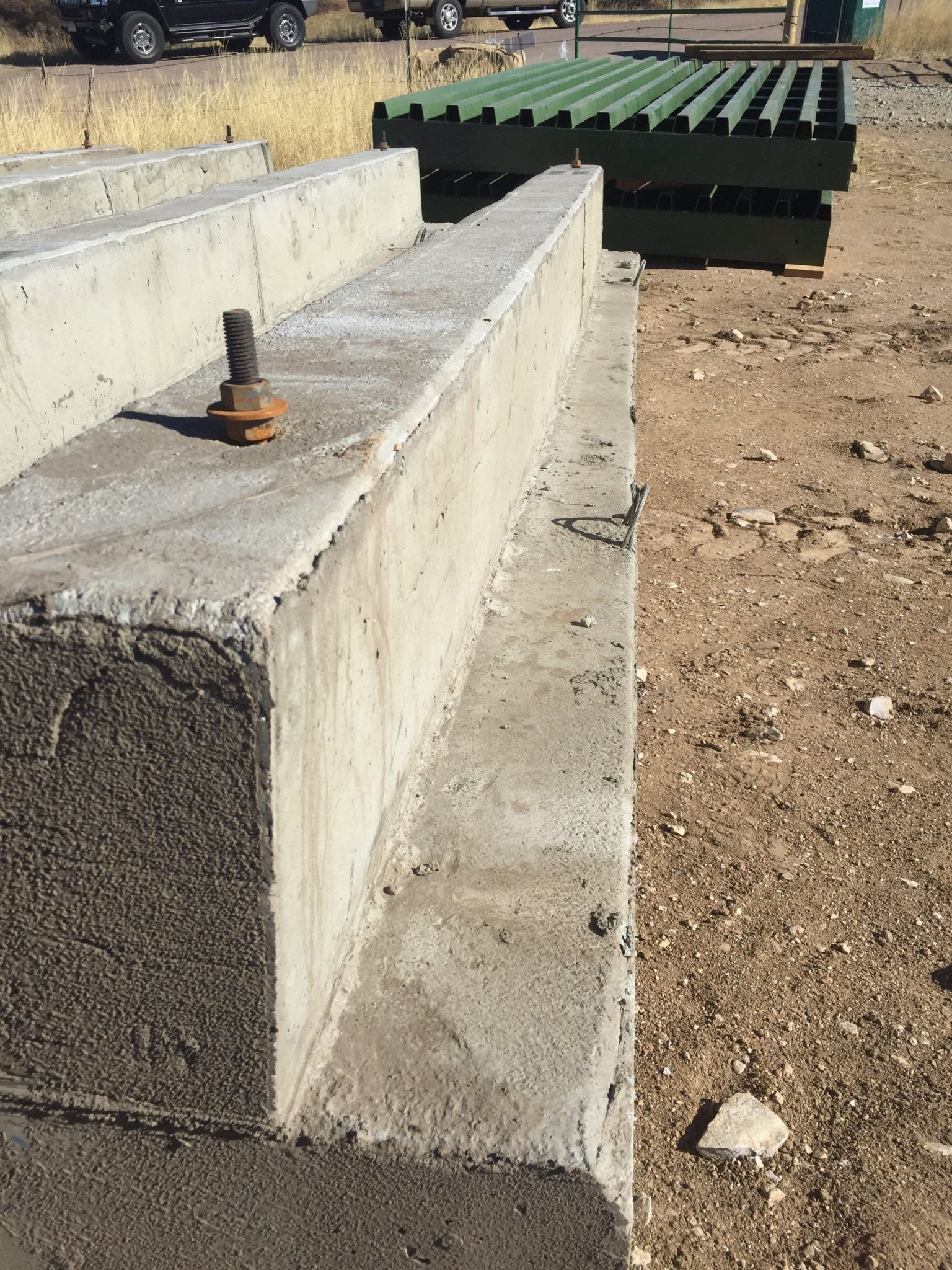 Close up of the cattle guard foundation end.
